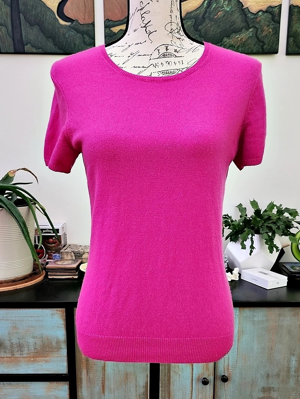 Charter Club Cashmere Short Sleeve Crewneck Sweater Pink Small 2-Ply